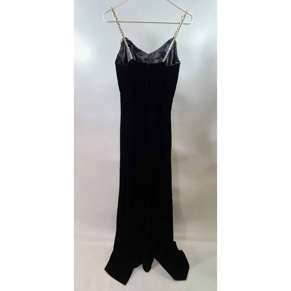 Vintage Suzy Perette Black Velvet Rhinestone Maxi Gown Holiday Size 10 Made USA - Picture 9 of 11